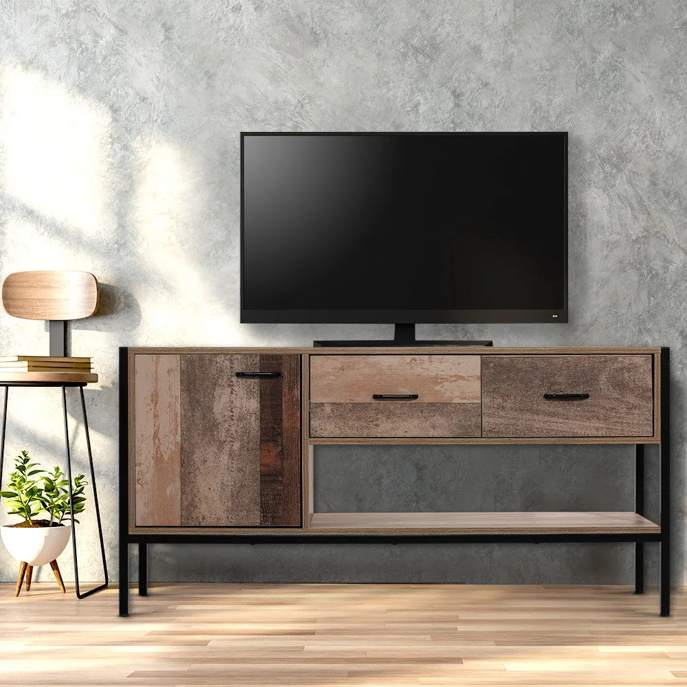 Industrial Timber Veneer TV Stand with Storage - Artiss