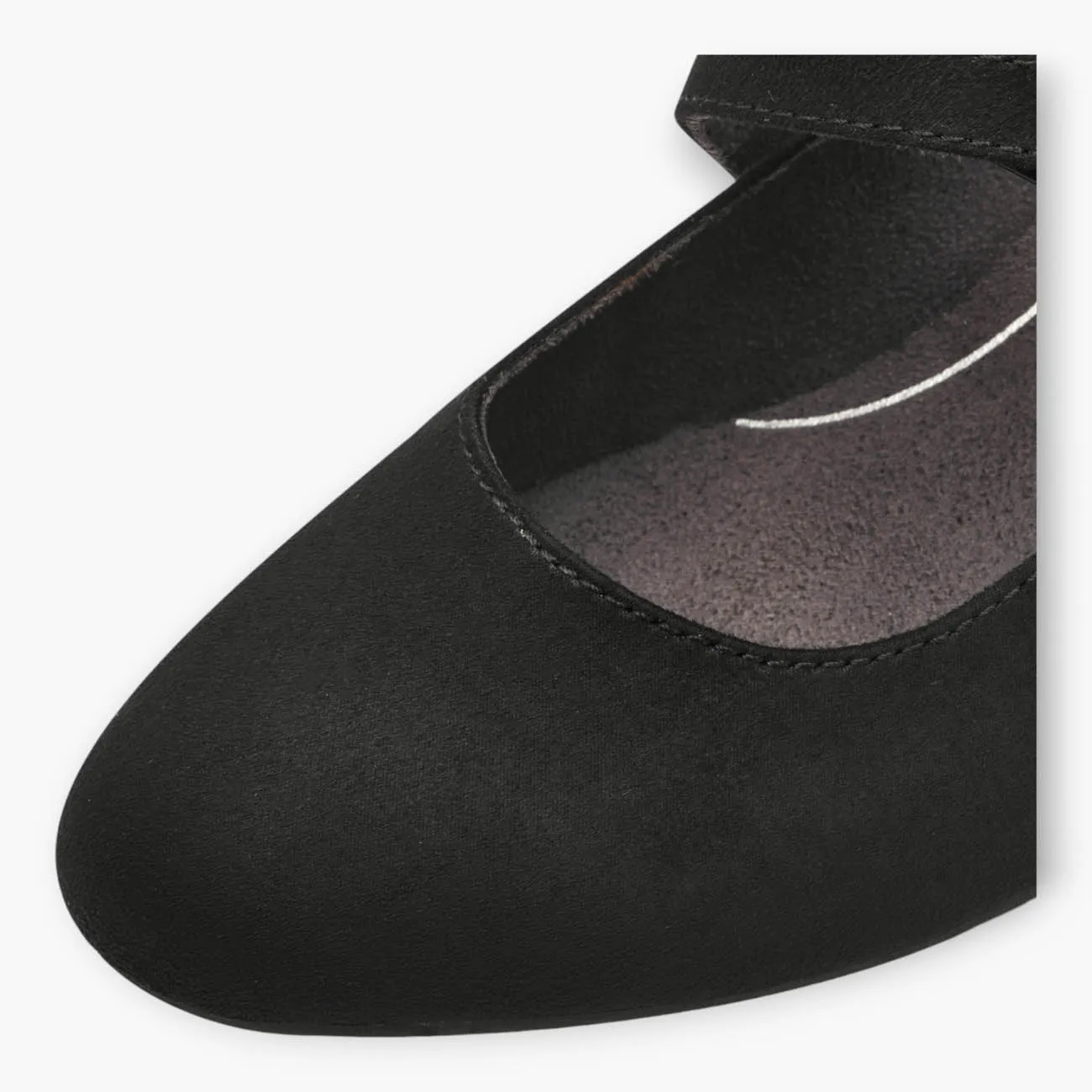 Jana Black Faux Suede Court Shoe with Velcro Strap and Diamante Detail