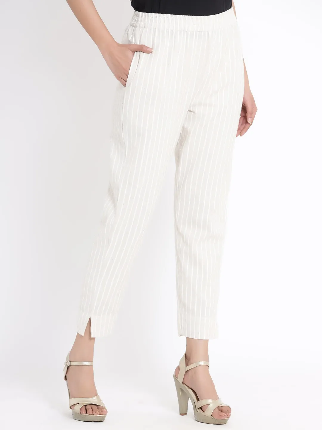 Juniper Natural Stripe Printed Rayon Slim Fit Pants.