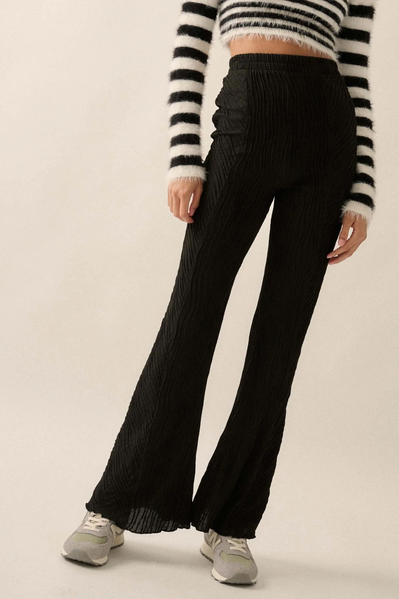 Just Flow With It Wavy Ribbed-Knit Flare Pants