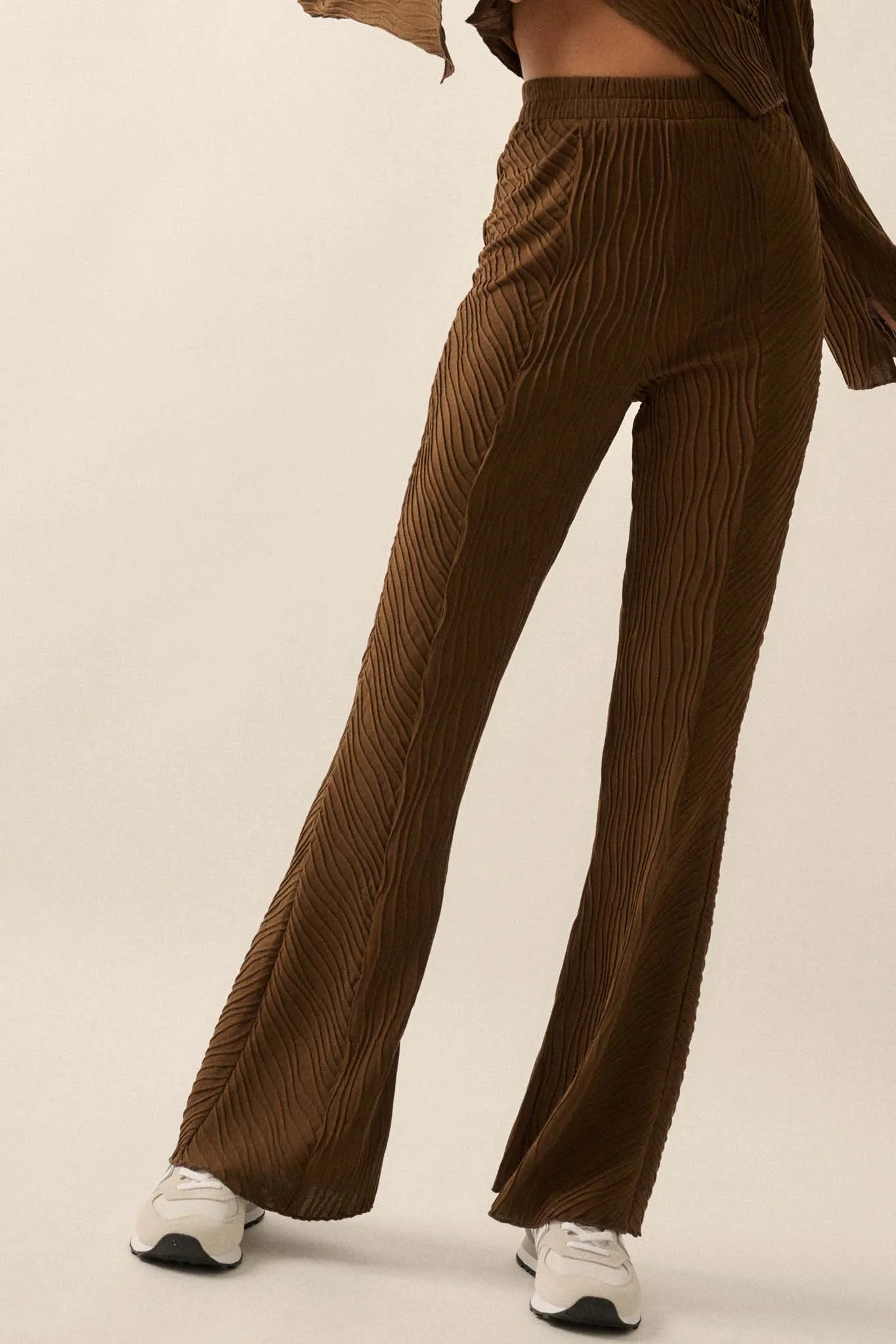 Just Flow With It Wavy Ribbed-Knit Flare Pants