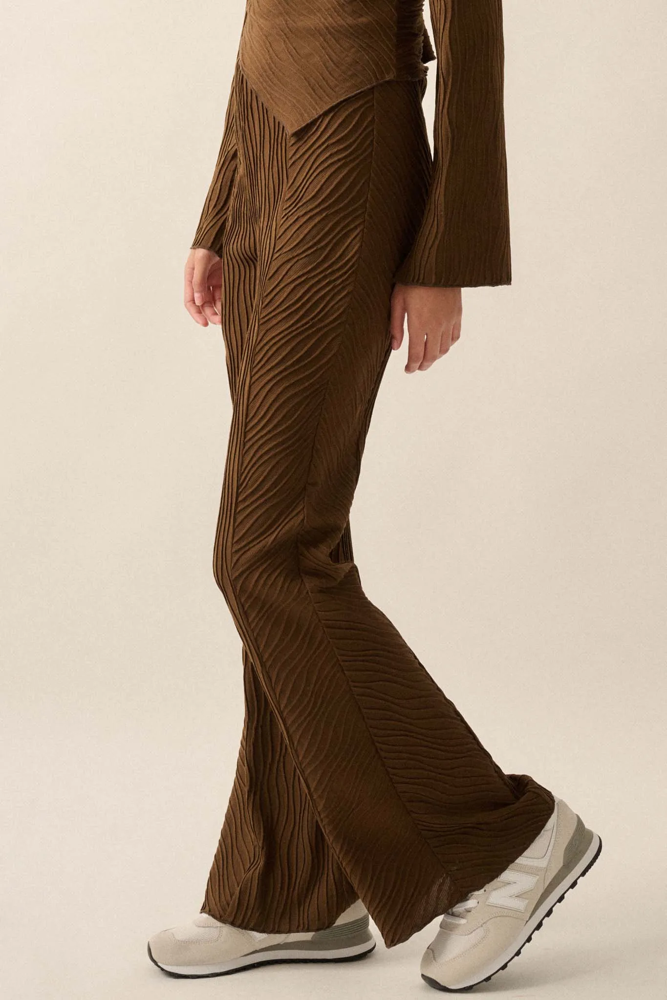 Just Flow With It Wavy Ribbed-Knit Flare Pants