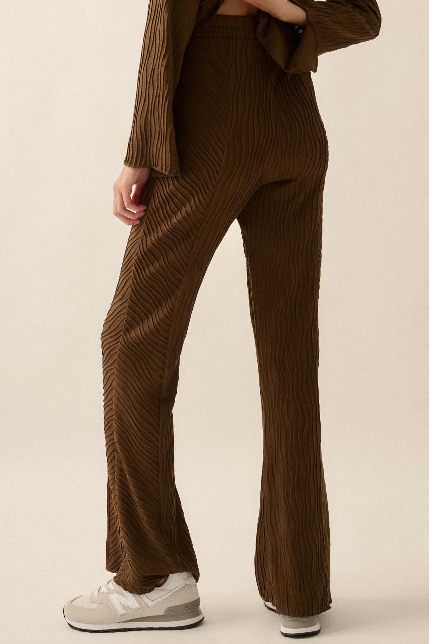 Just Flow With It Wavy Ribbed-Knit Flare Pants