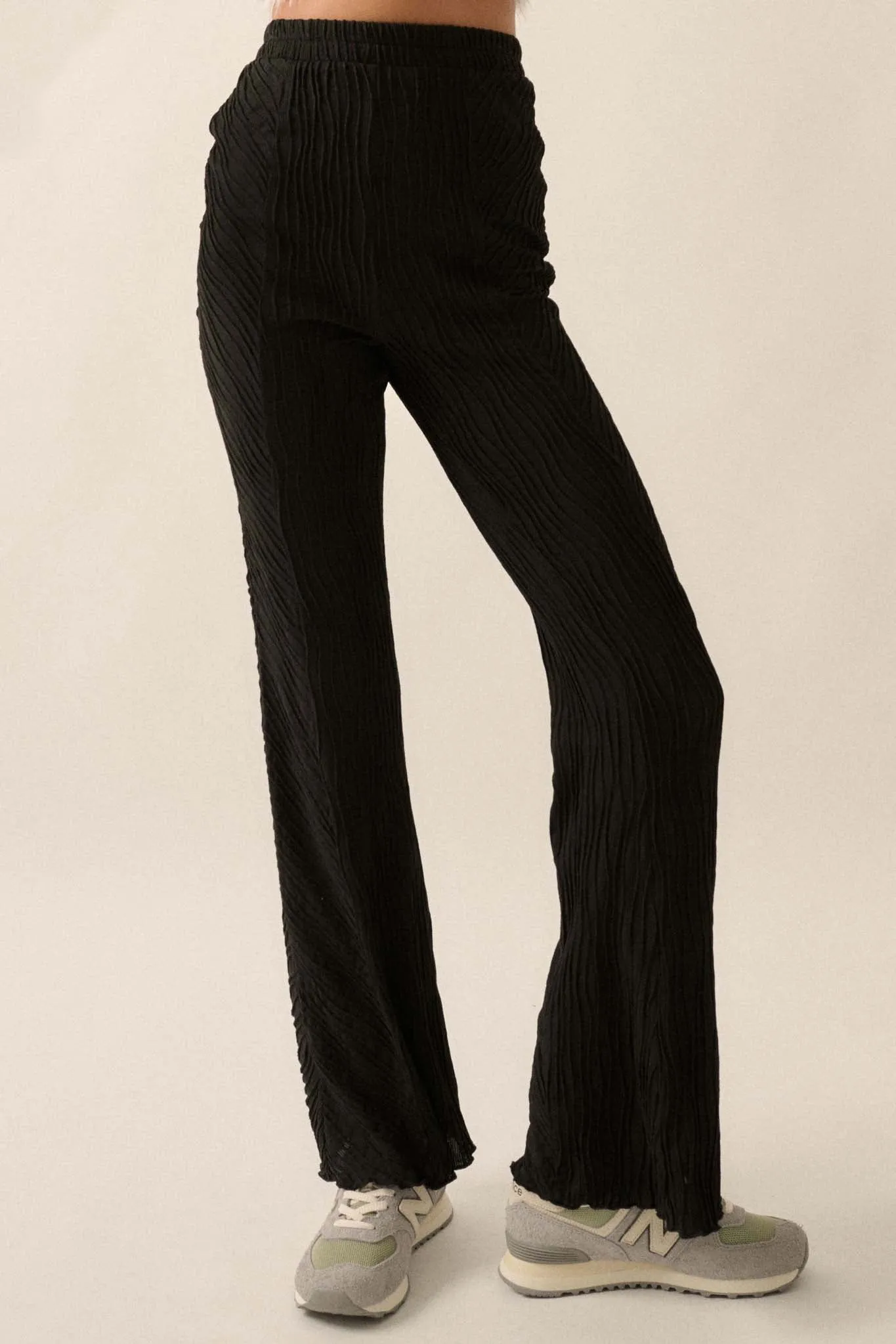 Just Flow With It Wavy Ribbed-Knit Flare Pants