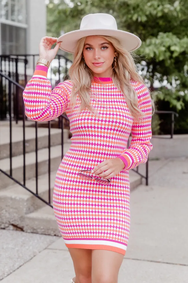 Just Watch Me Pink and Orange Argyle Printed Sweater Mini Dress FINAL SALE