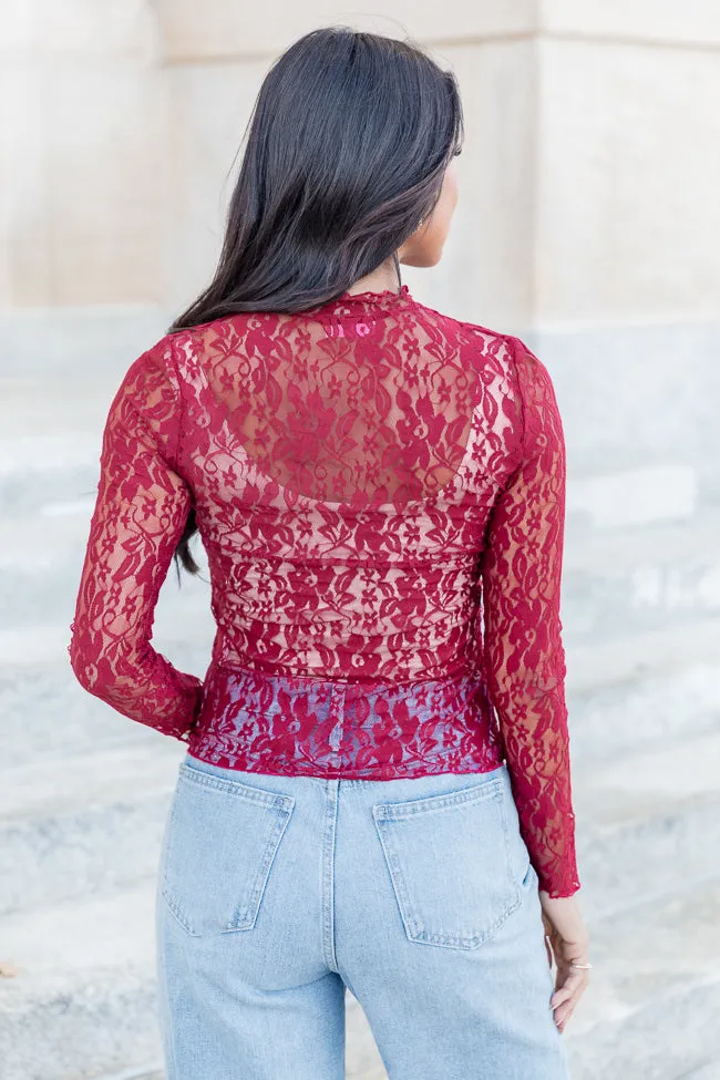 Just What I Needed Burgundy Lace Turtleneck Layering Top FINAL SALE