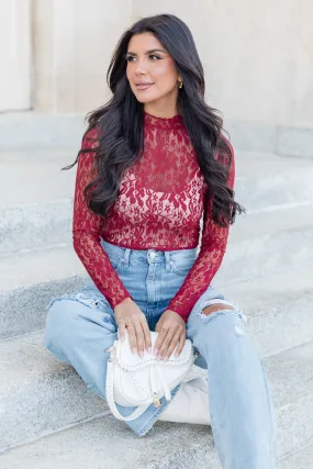 Just What I Needed Burgundy Lace Turtleneck Layering Top FINAL SALE