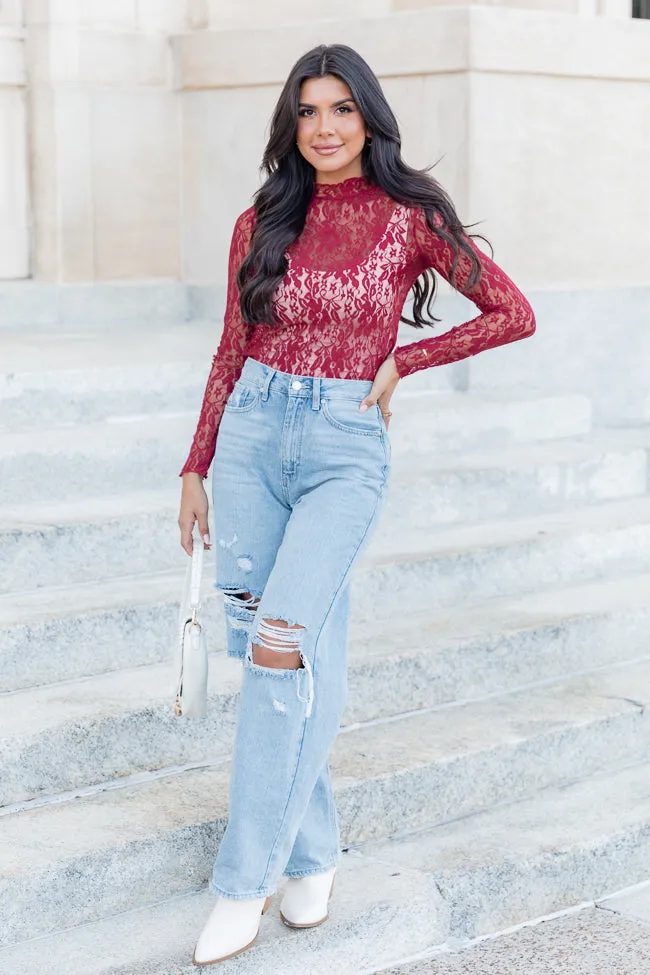 Just What I Needed Burgundy Lace Turtleneck Layering Top FINAL SALE