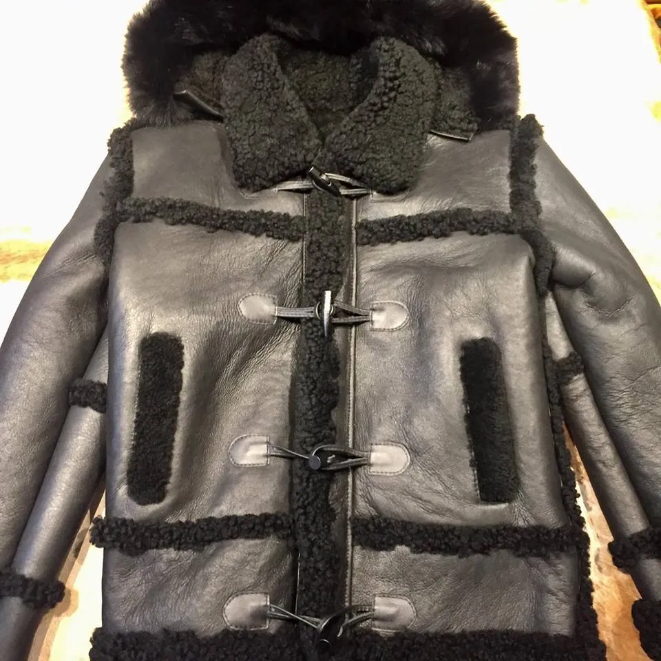 Kashani Black Hooded Shearling Jacket