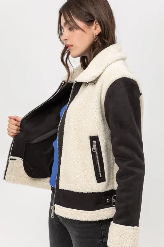 Katrina Faux Shearling Moto Jacket