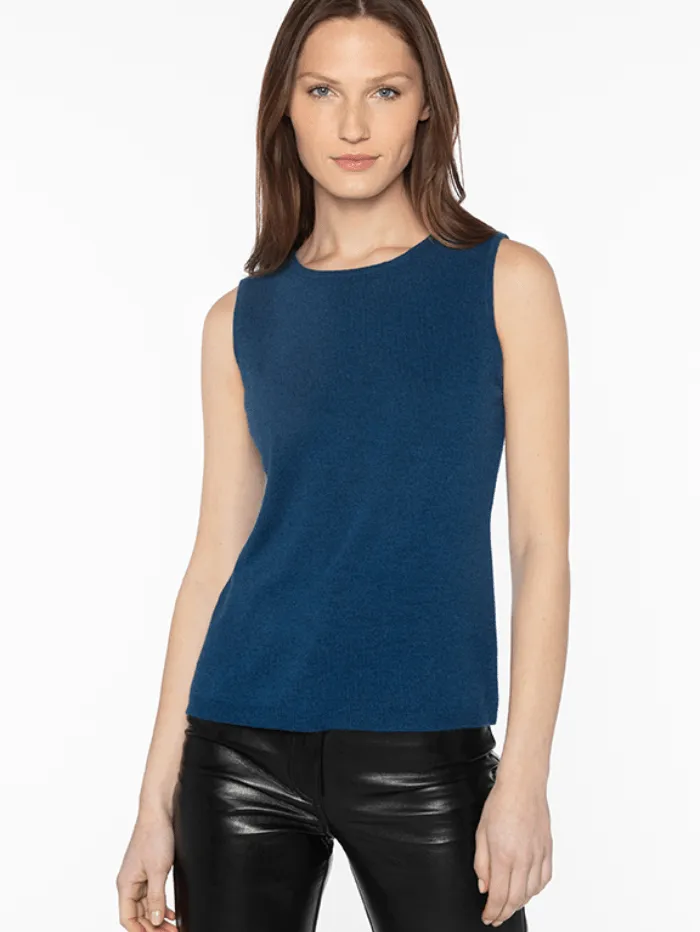 Kinross Cashmere Crew Neck Tank In Camel LFSC4-191