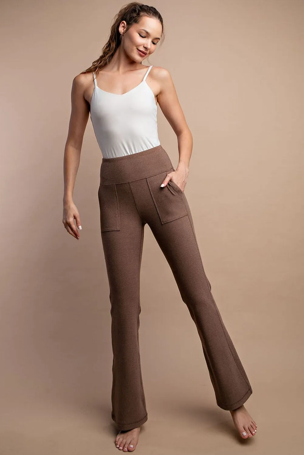 Klaus Brushed Knit Flare Leggings (Brown)