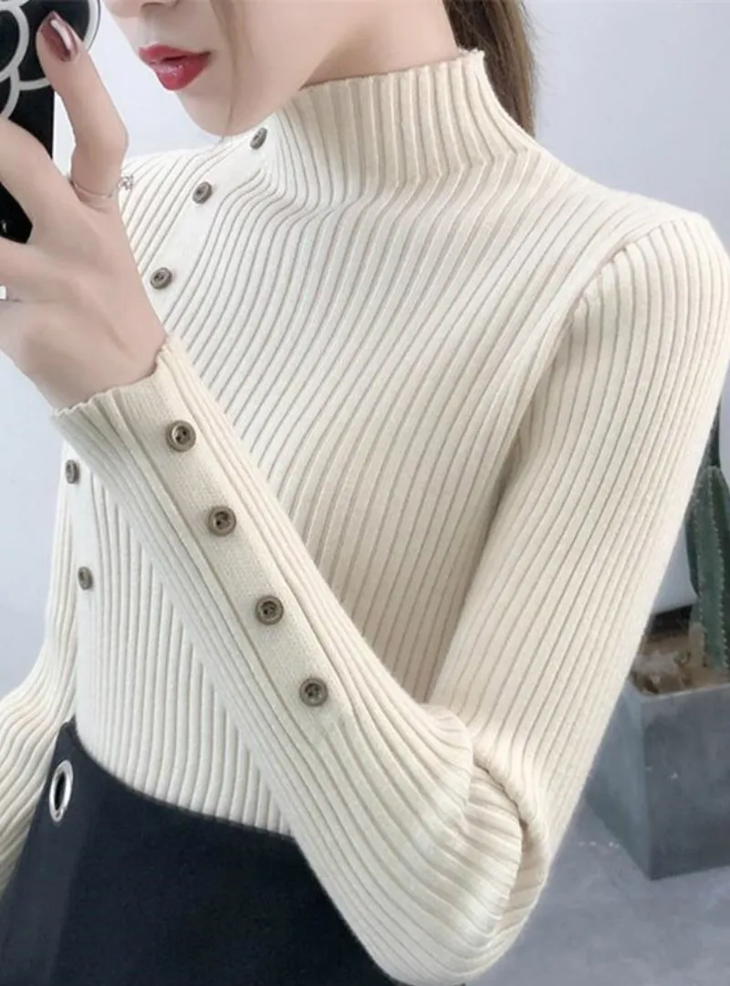 KNITTED SWEATER SOLID KNITTED FEMALE COTTON SOFT ELASTIC COLOR