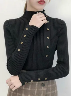 KNITTED SWEATER SOLID KNITTED FEMALE COTTON SOFT ELASTIC COLOR