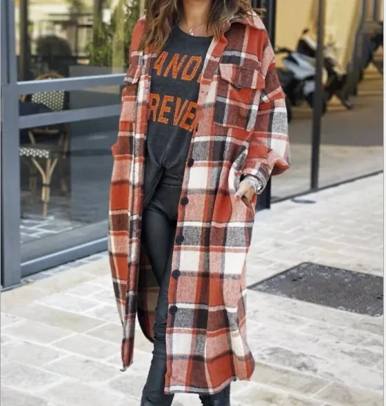 Ladies comfy plaid long sweater jacket