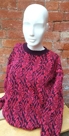 Ladies Tapestry design fair isle sweater " Tamsin" in plum & magenta