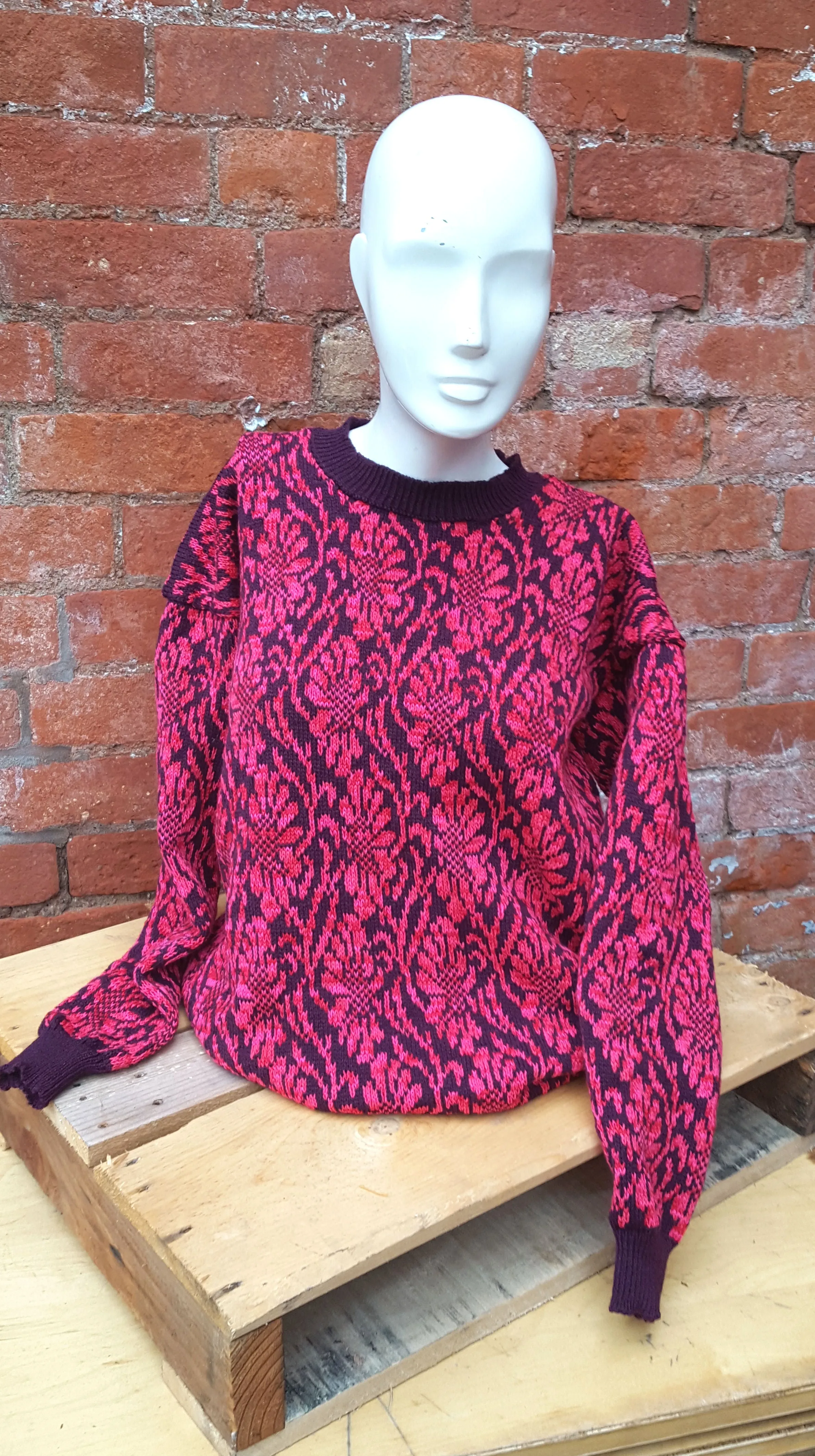 Ladies Tapestry design fair isle sweater " Tamsin" in plum & magenta