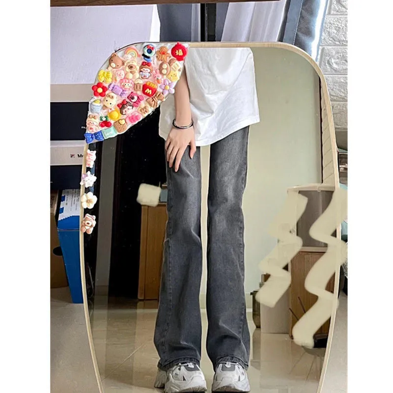 Lanfubeisi outfit inspo fall Smoky Gray Skinny Jeans Women's Autumn New High Waist Slimming Stretch Hot Girl Horn Mop Pants Ins Fashion