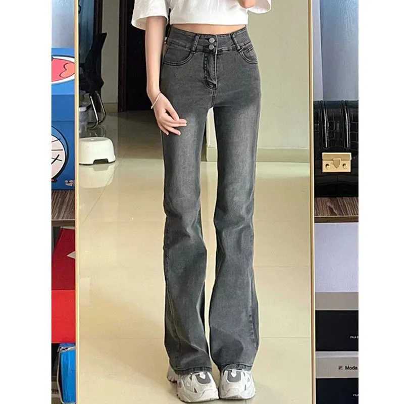 Lanfubeisi outfit inspo fall Smoky Gray Skinny Jeans Women's Autumn New High Waist Slimming Stretch Hot Girl Horn Mop Pants Ins Fashion