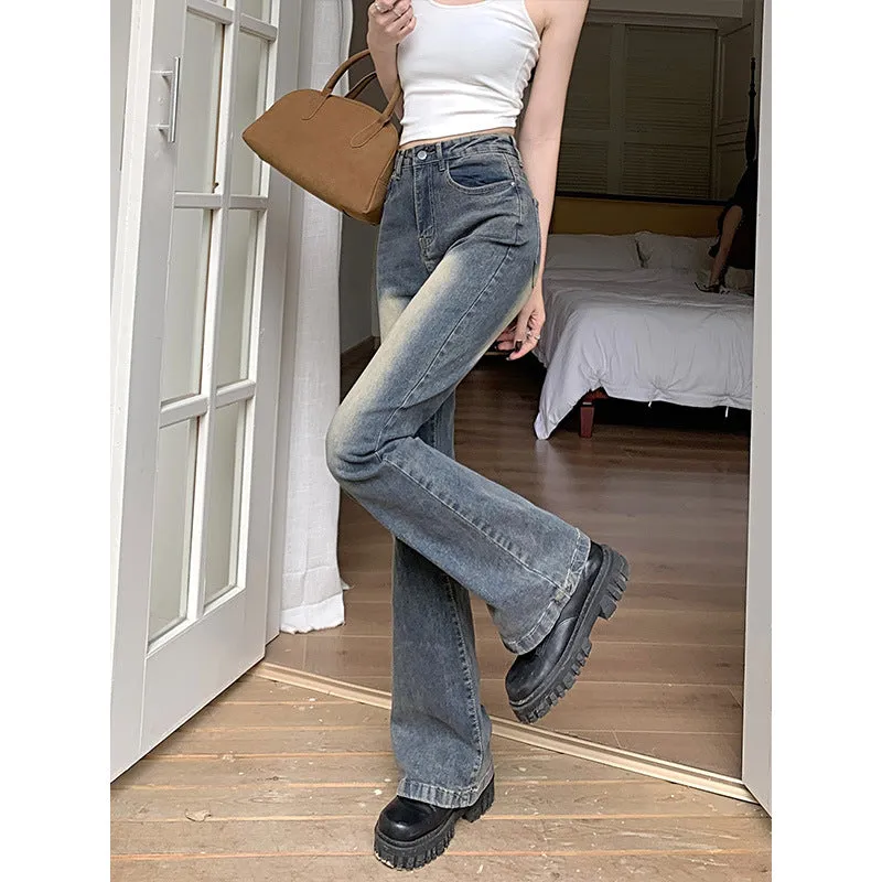 Lanfubeisi y2k outfits American Hot Girl Tight Slimming Flared Pants Summer New Retro Simple Chic Casual All-Match Jeans