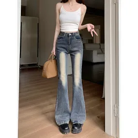 Lanfubeisi y2k outfits American Hot Girl Tight Slimming Flared Pants Summer New Retro Simple Chic Casual All-Match Jeans