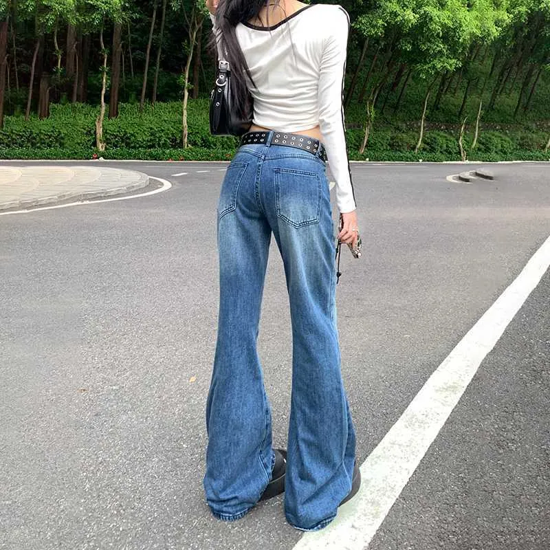 Lanfubeisi y2k outfits American Retro Low Waist Hot Girl Flared Pants Slimming Jeans Women's Early Autumn Trousers Lengthened