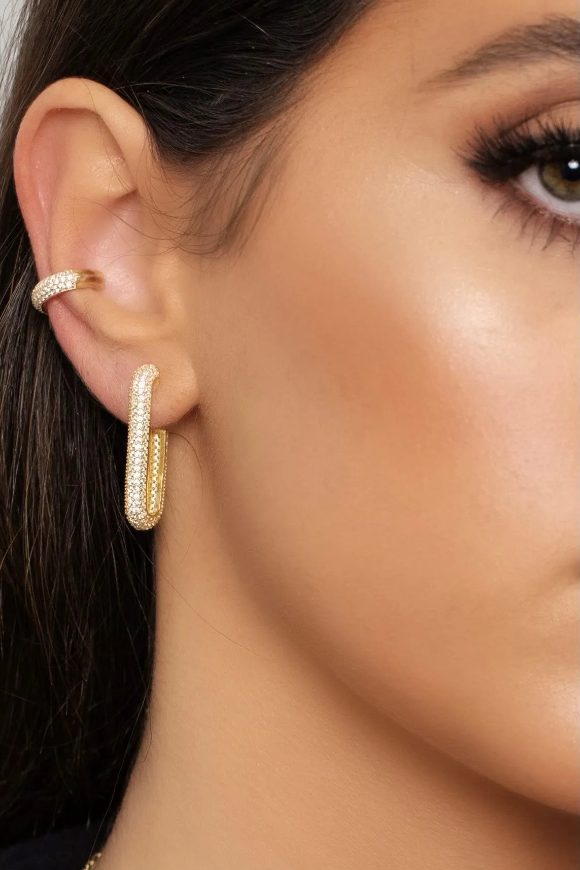 Large Pavé Drop Hoop Earring