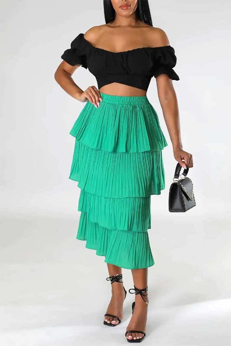 Layered Midi Skirt with Elastic Waistband