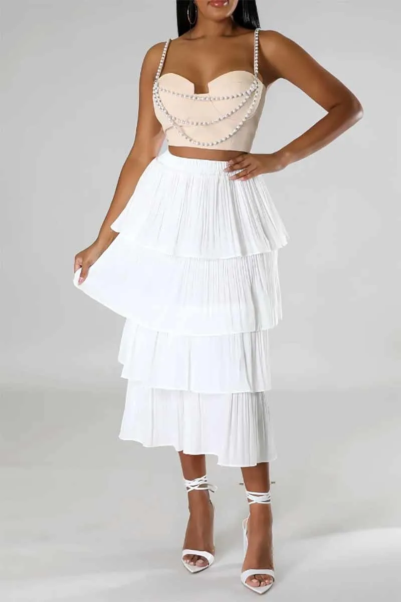 Layered Midi Skirt with Elastic Waistband