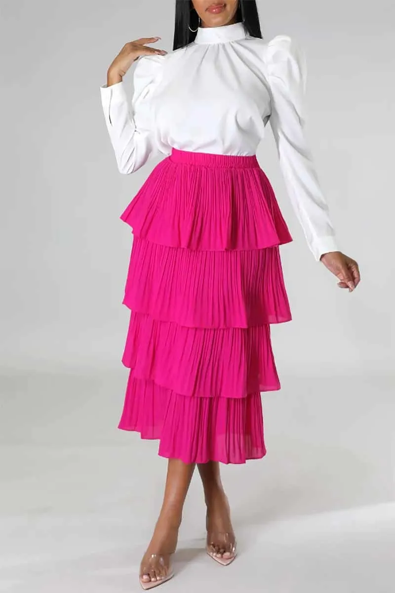 Layered Midi Skirt with Elastic Waistband