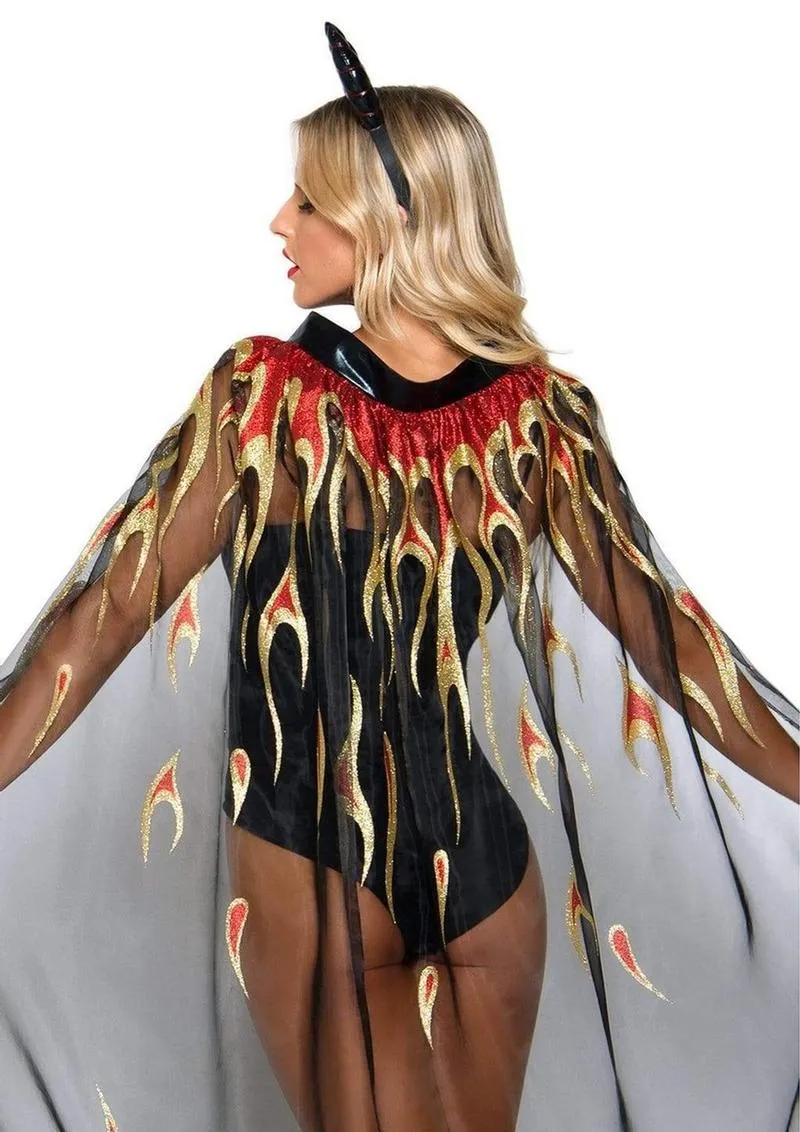 Leg Avenue Sheer Glitter Flame Devil Cape and Devil Horns