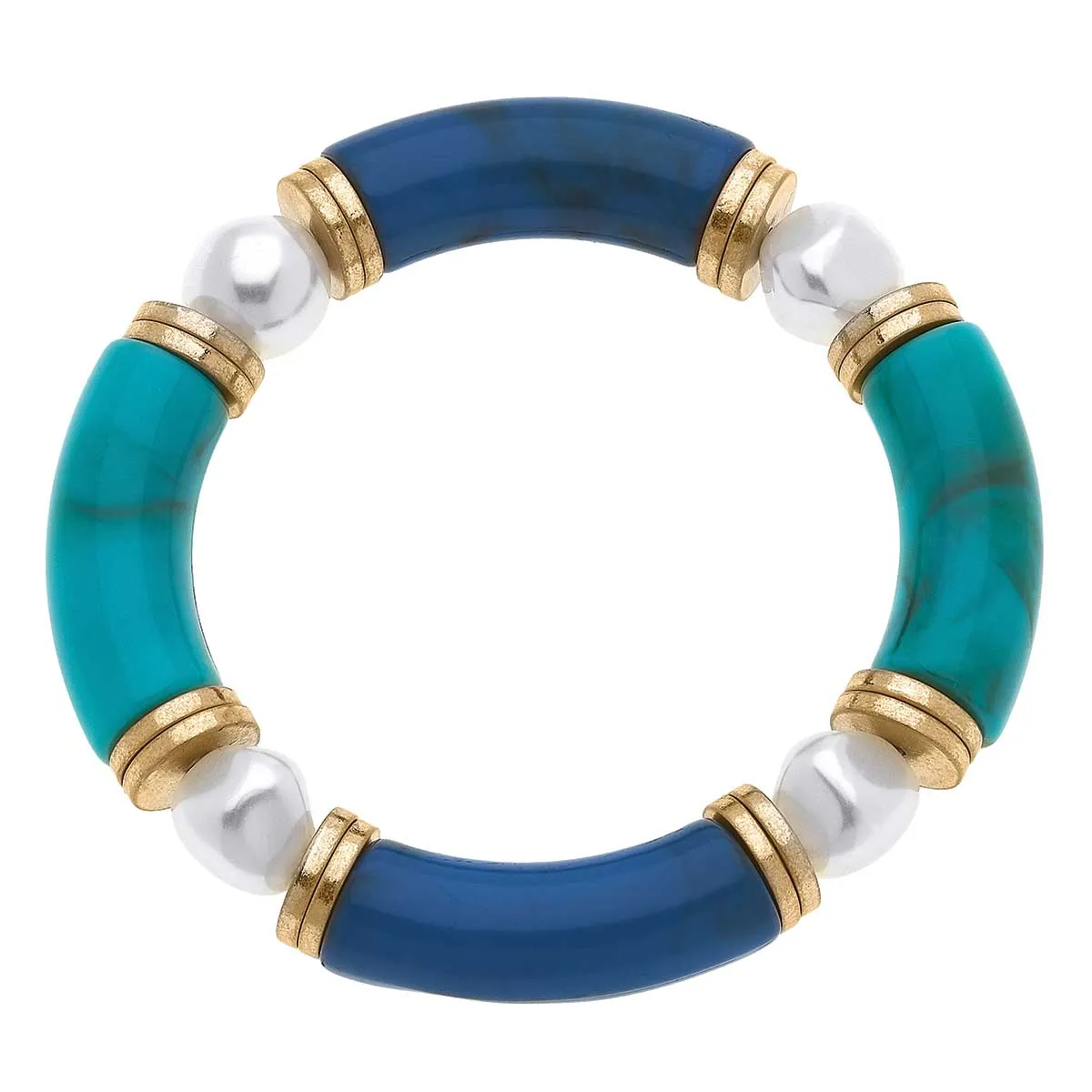 Lelani Resin Color-Block & Pearl Bracelet in Blue Turquoise