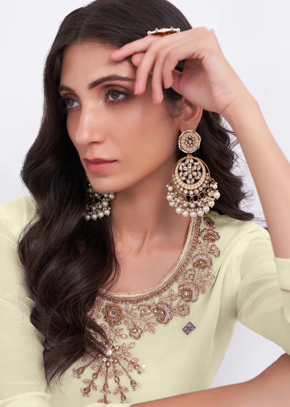 Light Yellow Sequins & Multi Thread Work Designer Sharara Suit