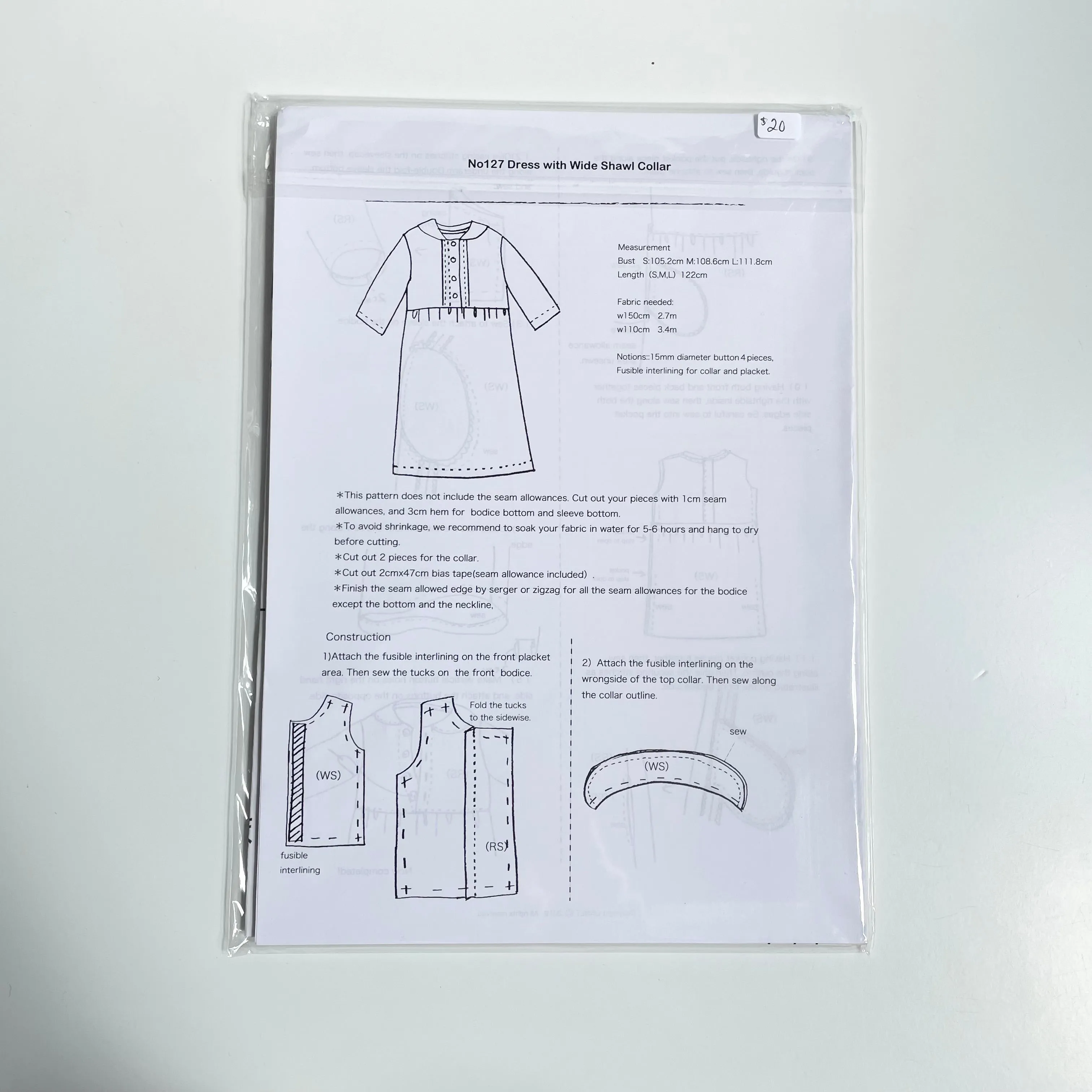 Linnet Pattern No. 127 : Dress with Wide Shawl Collar