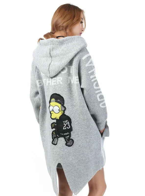 Long Cardigan Sweaters Women Cartoon Hooded Sweater Coat