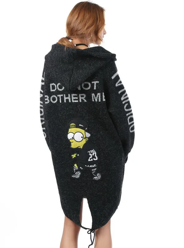 Long Cardigan Sweaters Women Cartoon Hooded Sweater Coat