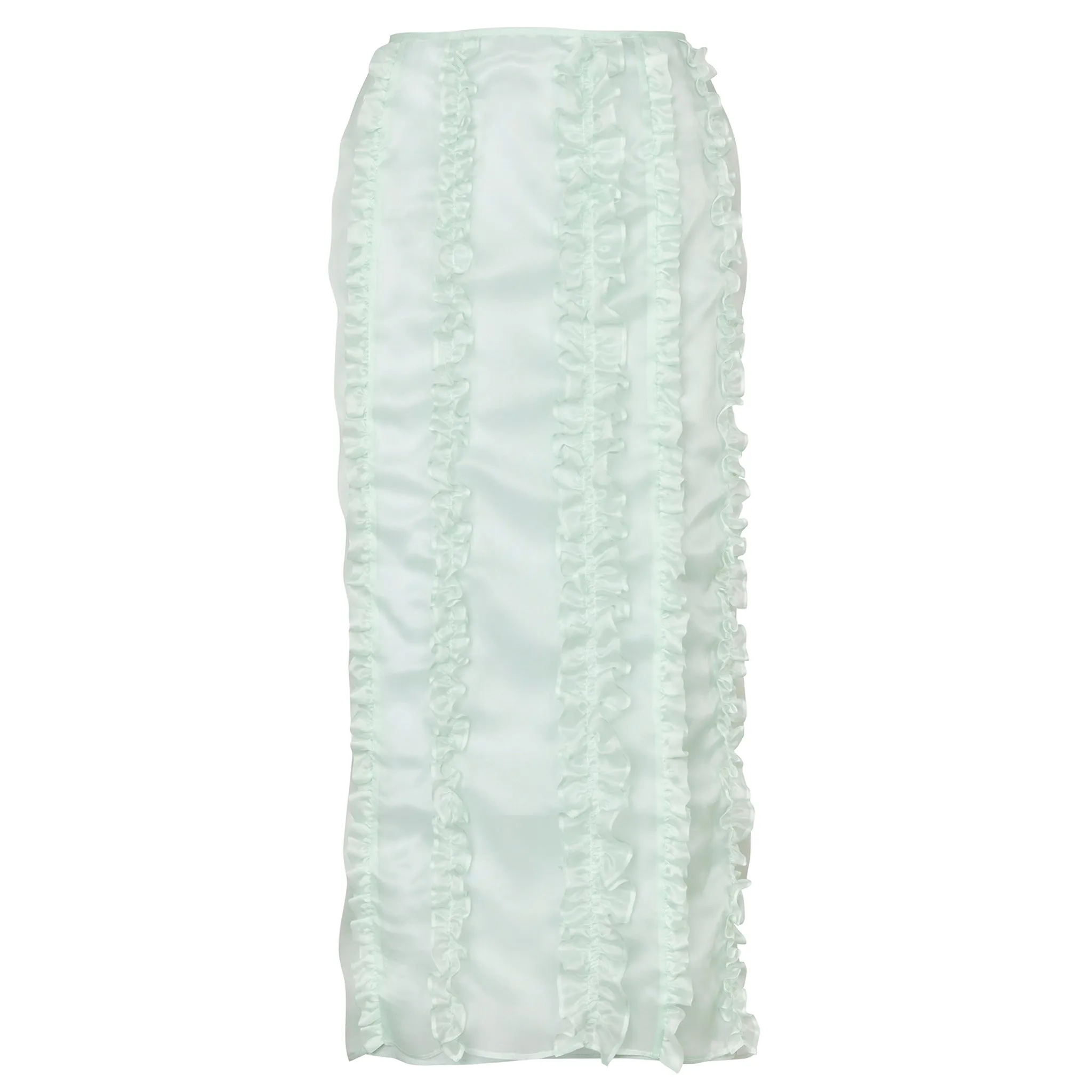 LONG PENCIL SKIRT WITH RUFFLES / MINT