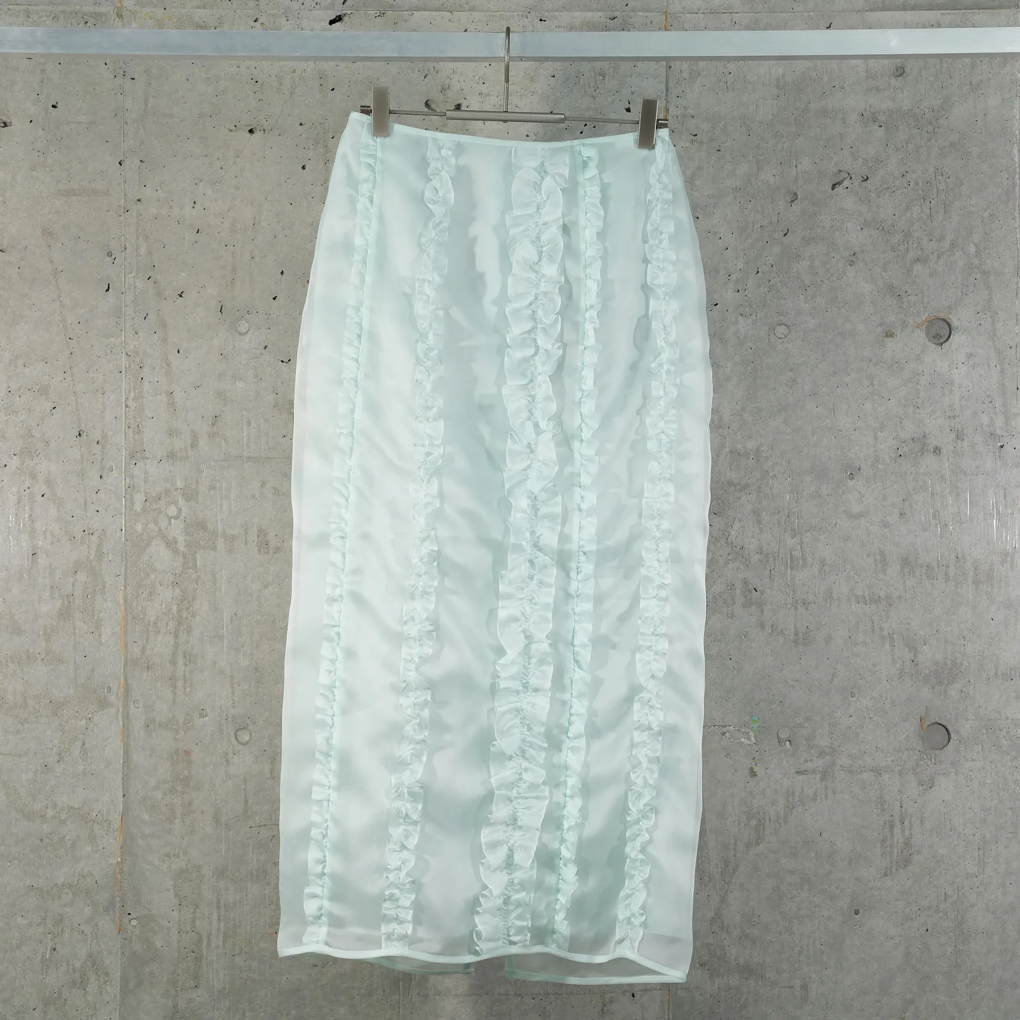 LONG PENCIL SKIRT WITH RUFFLES / MINT