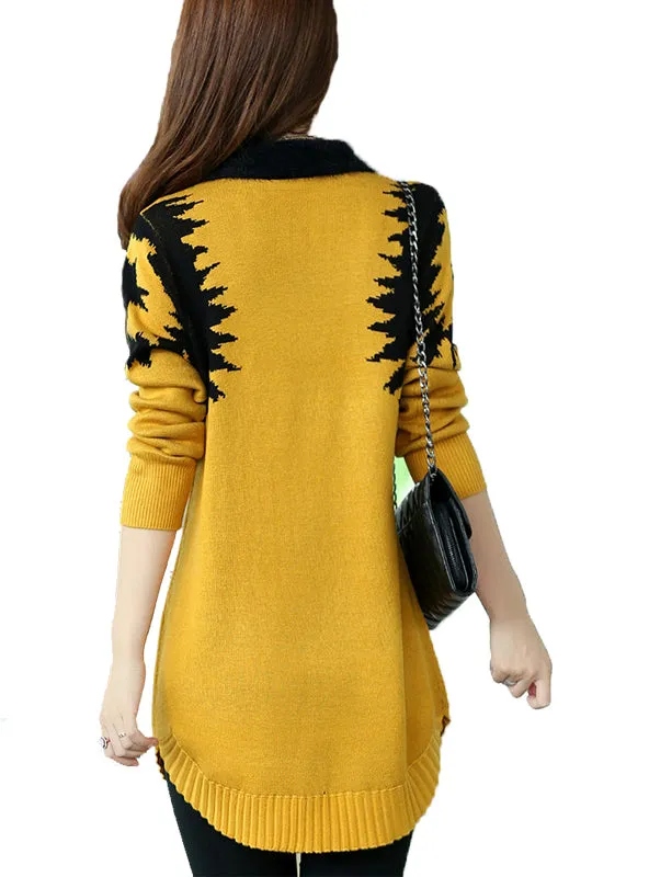 Long Pullover Slim Sweater Long sleeve lapel Sweater Knitwear