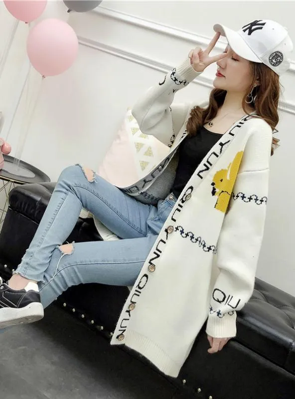 Long Sleeve Mid-Length Knitted Cardigan Thick