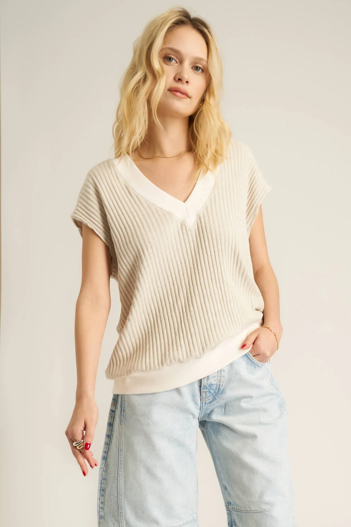 Lost in Love Oversized Sweater Vest - Mother of Pearl