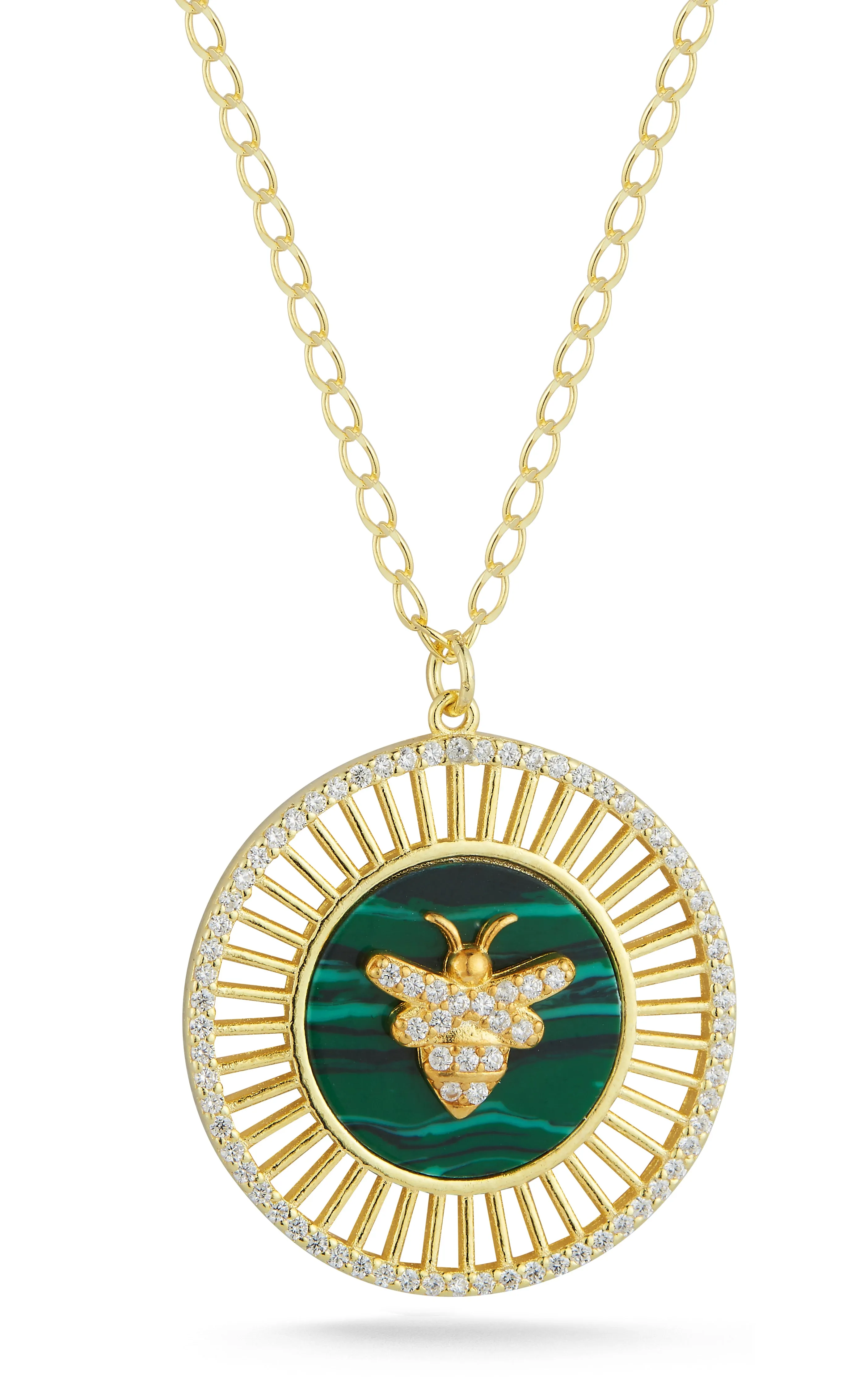 Malachite Bee Medallion Necklace