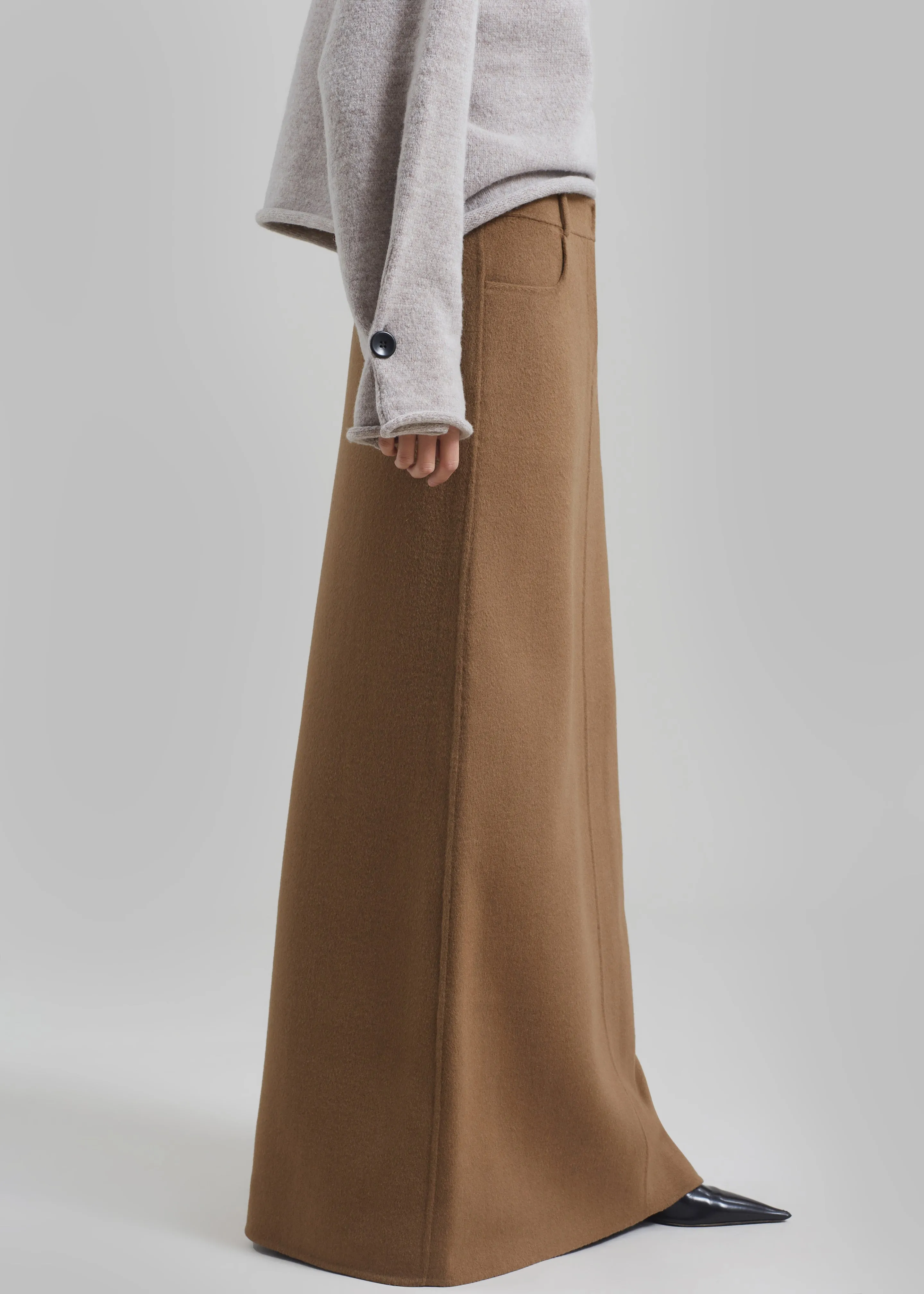 Malvo Long Wool Pencil Skirt - Camel