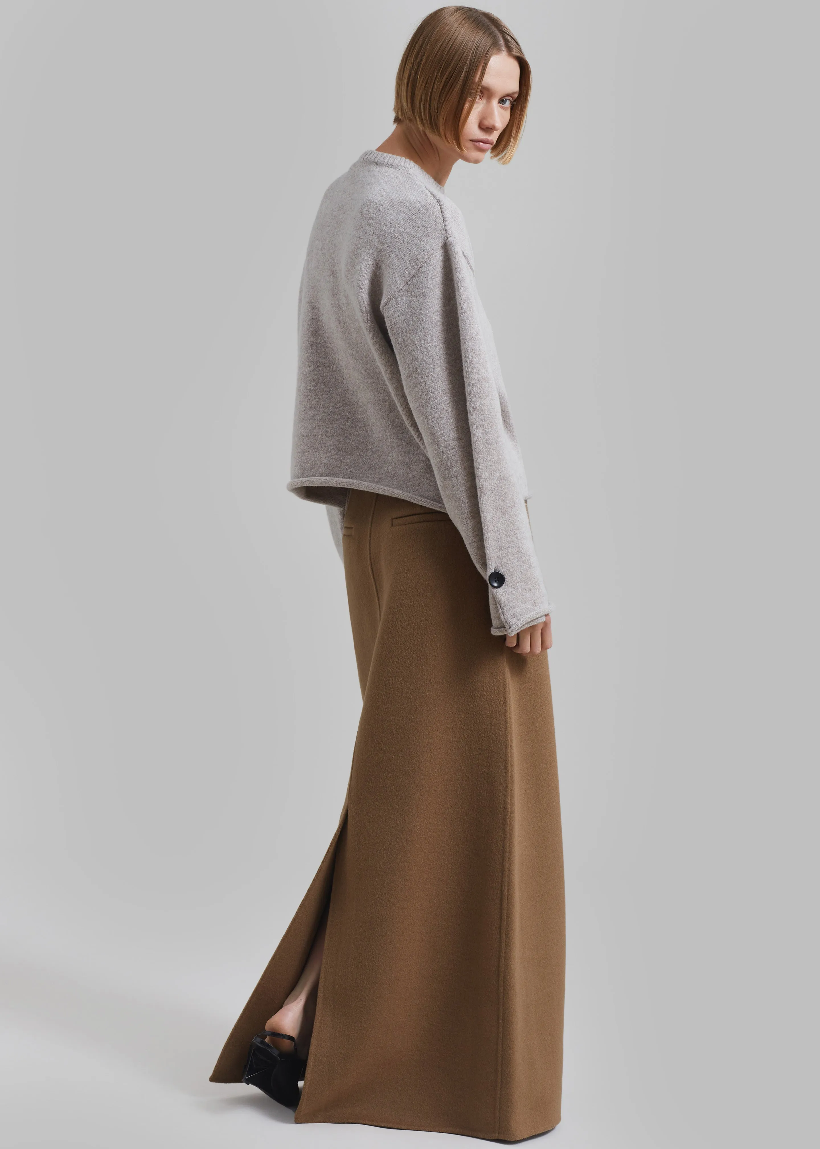 Malvo Long Wool Pencil Skirt - Camel