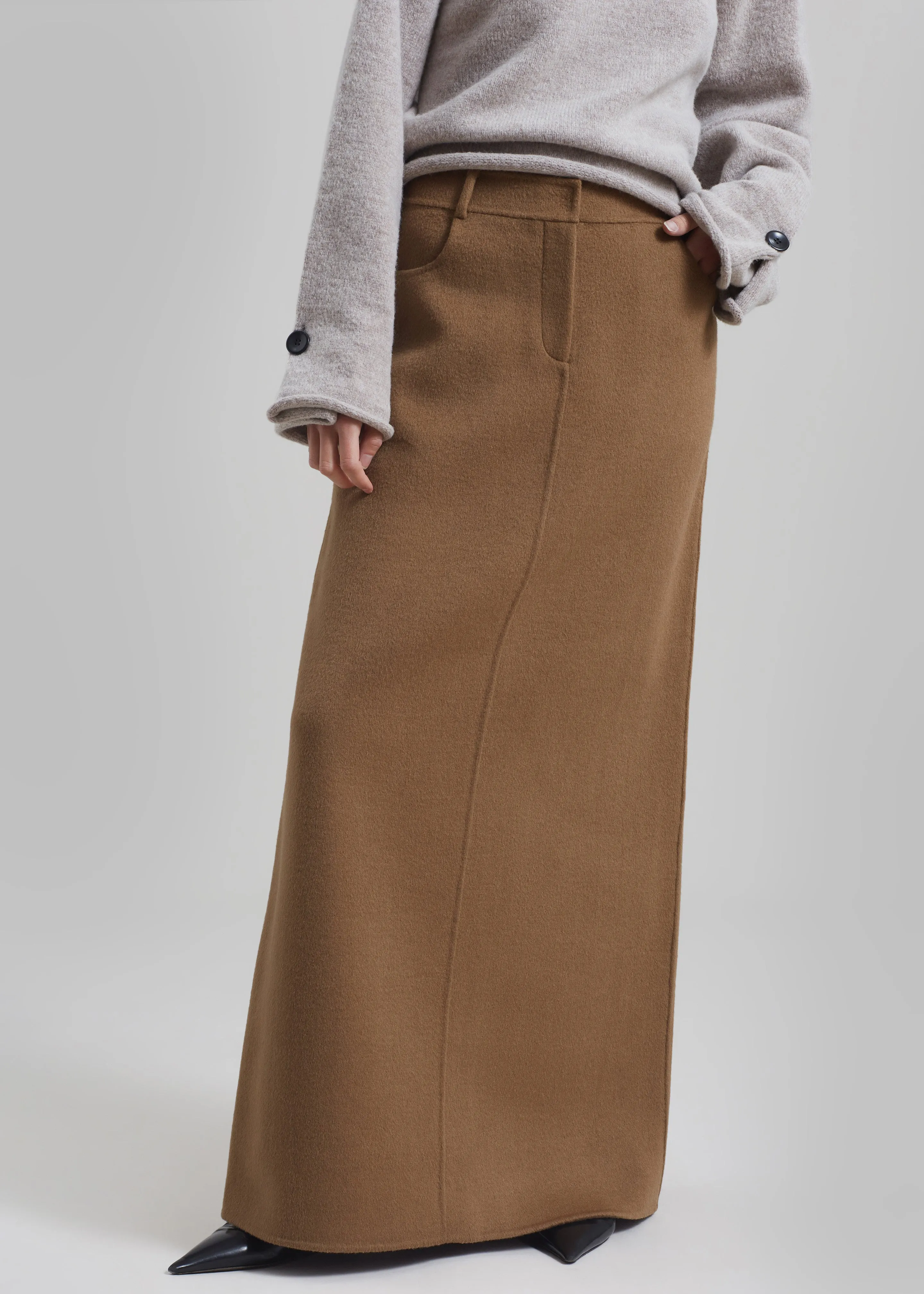 Malvo Long Wool Pencil Skirt - Camel