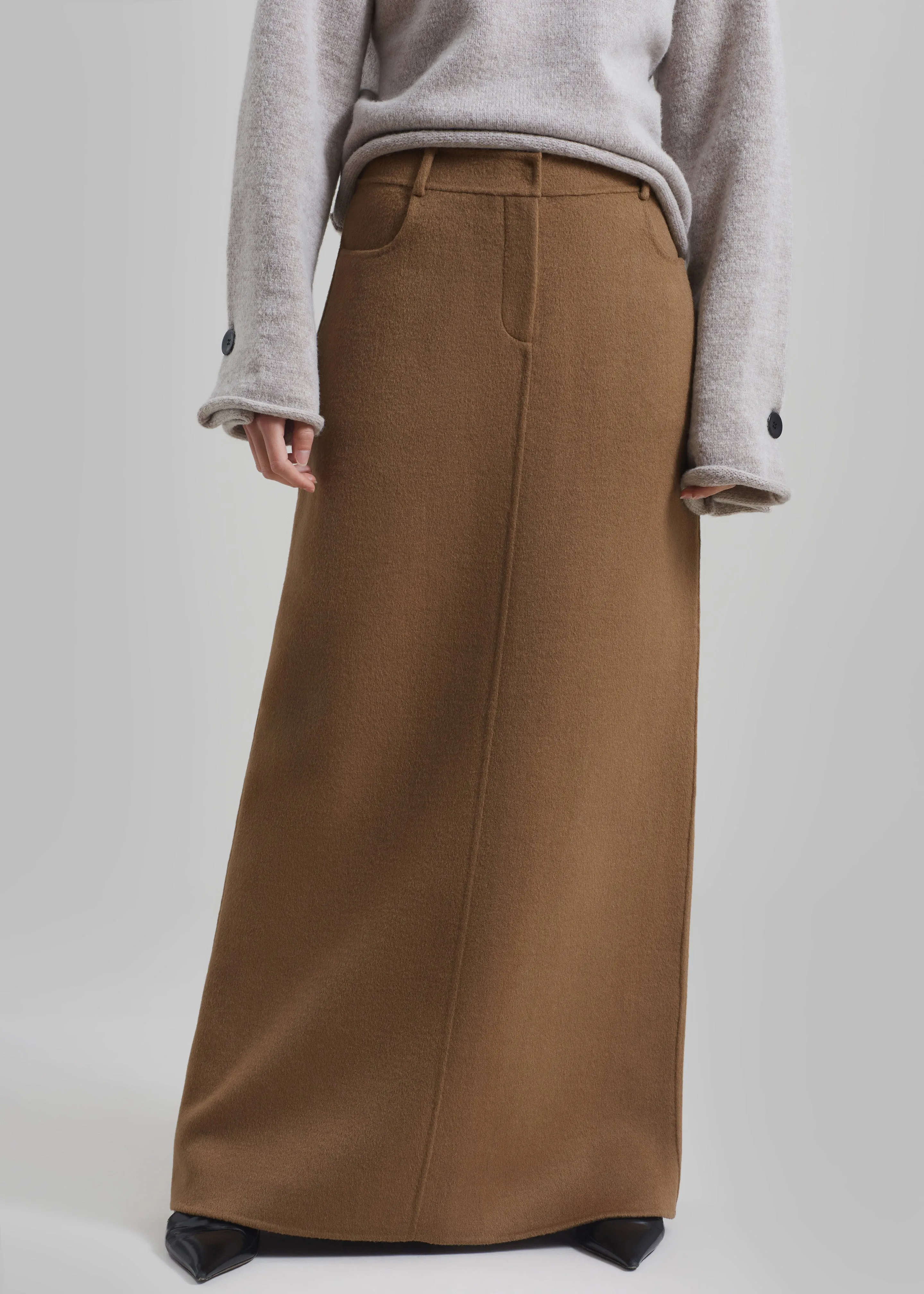 Malvo Long Wool Pencil Skirt - Camel