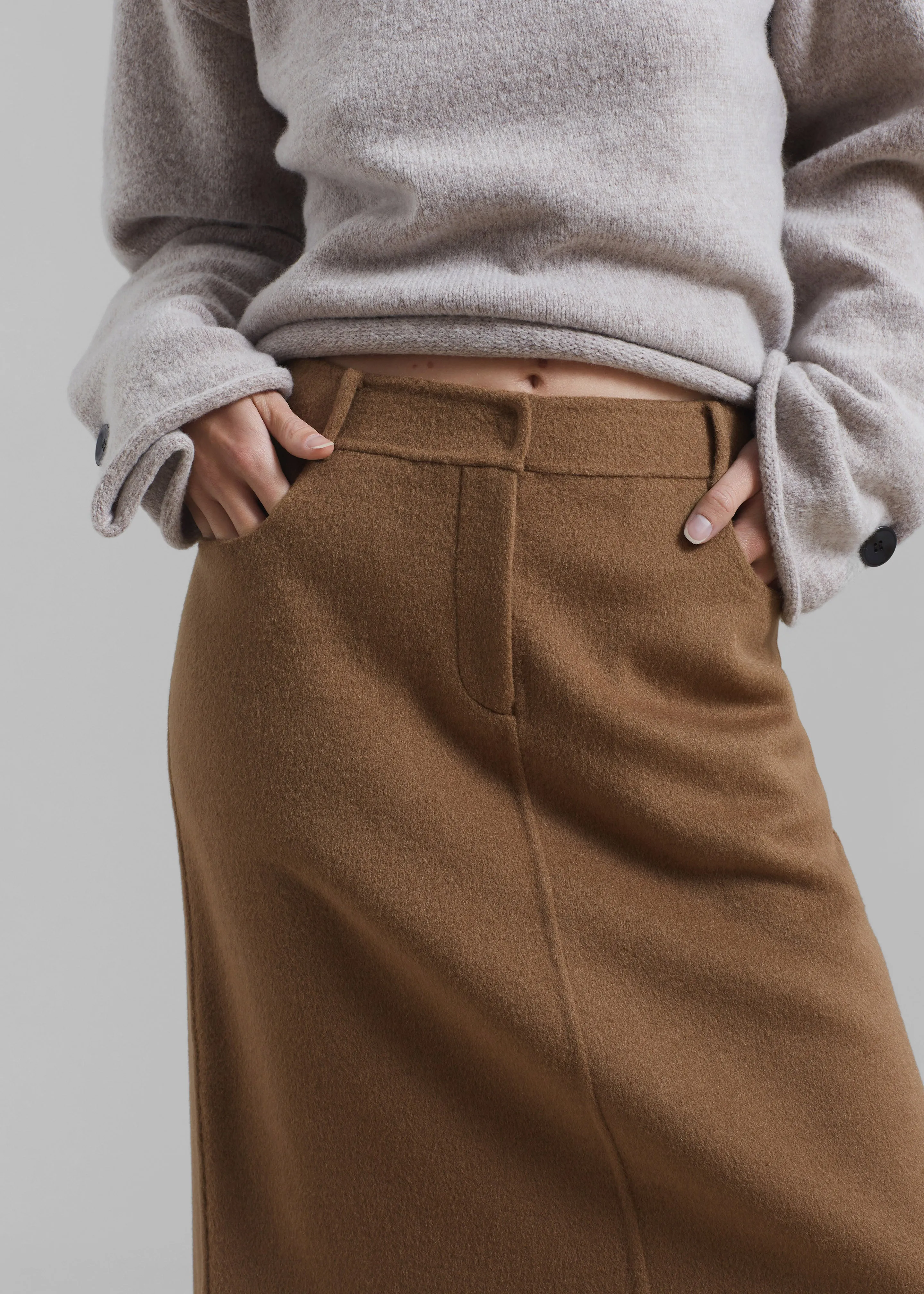 Malvo Long Wool Pencil Skirt - Camel