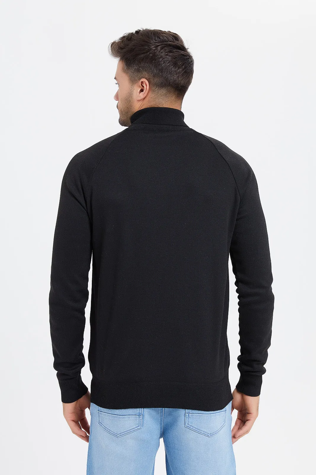 Men Black Turtleneck Sweater