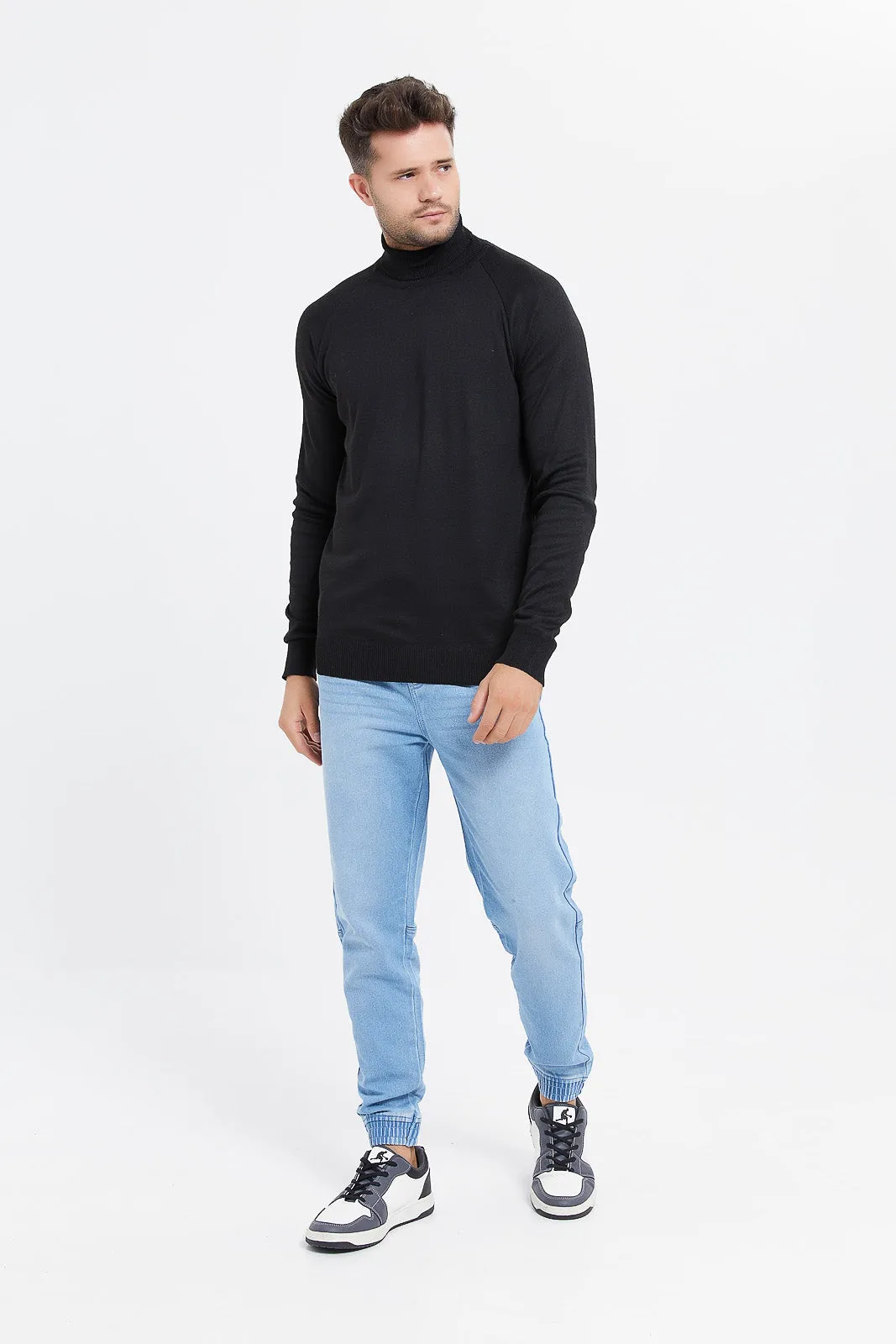 Men Black Turtleneck Sweater