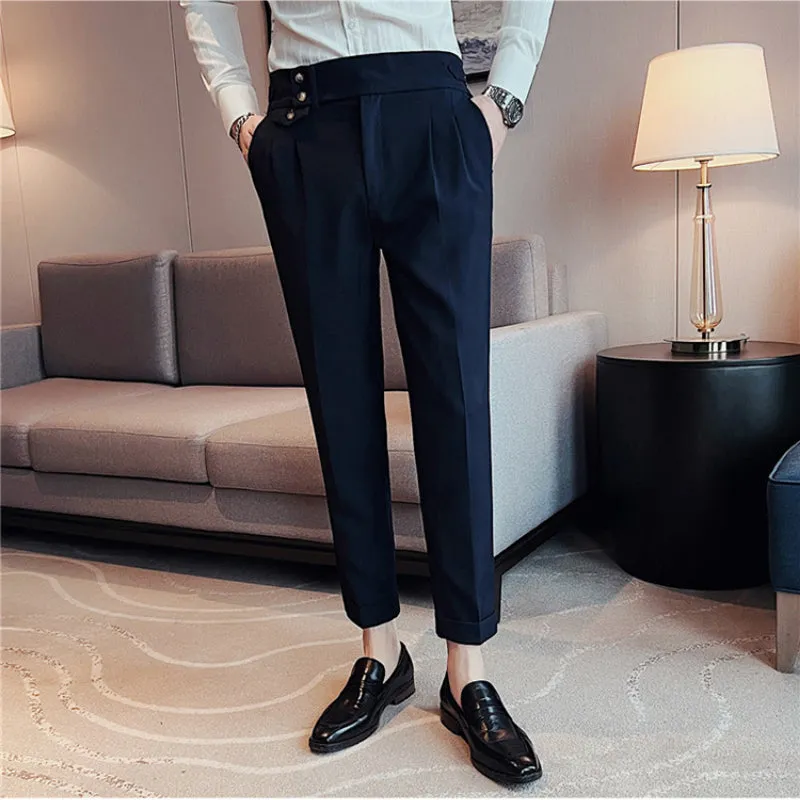 Men's British Business Slim Casual High Waist Suit Pants